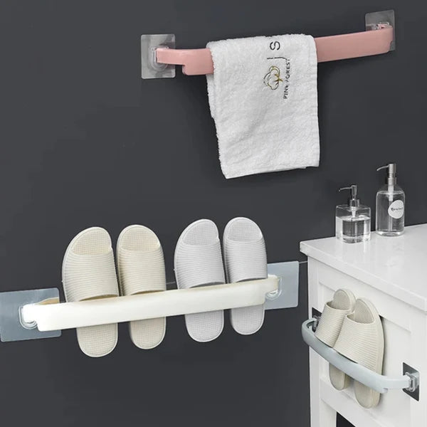 (1 Pcs )plastic Towel Hanger Stick Standing Suction Towel Rack Wall Mounted Cover Bathroom Storage Shelf (random Color)