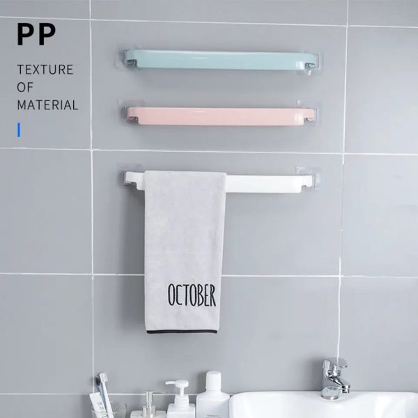 (1 Pcs )plastic Towel Hanger Stick Standing Suction Towel Rack Wall Mounted Cover Bathroom Storage Shelf (random Color)