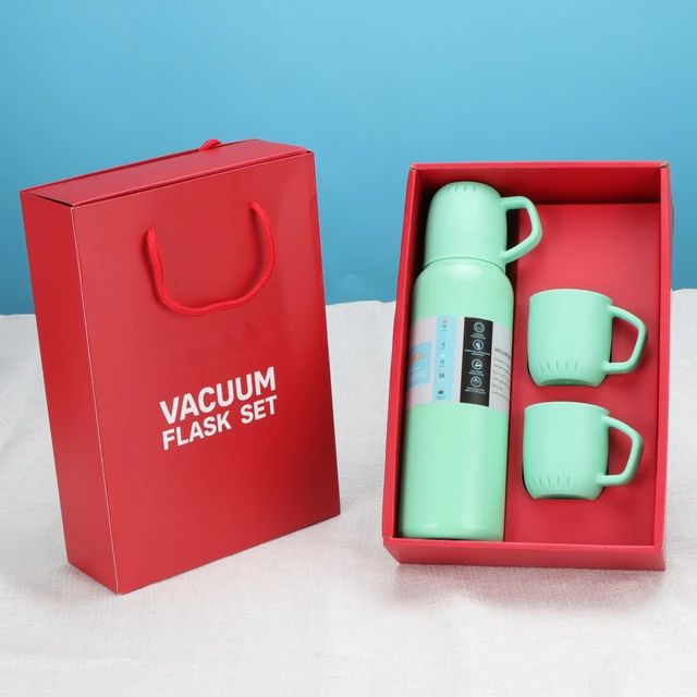 New Shape Vacuum Flask stainless steel Bottle with 2 Cups and Gift Box 550 ML (random color)