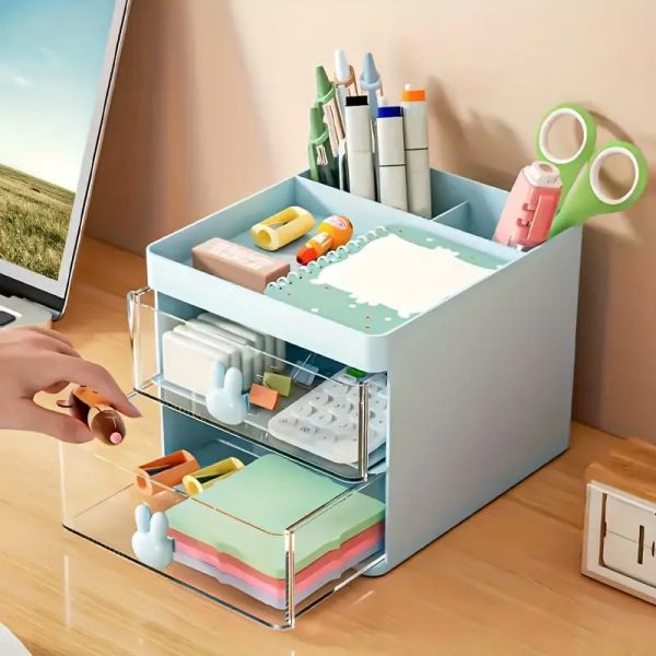Rabbit Handle Clear Desk Organizer- Perfect For Pen ,makeup And Jewellery Etc (random Color)