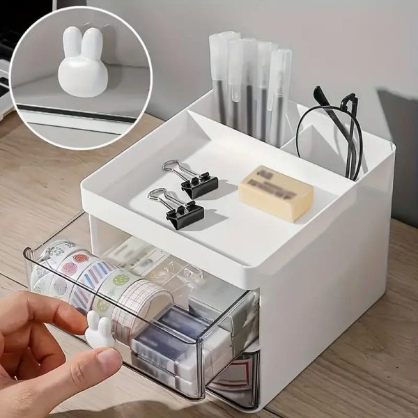 Rabbit Handle Clear Desk Organizer- Perfect For Pen ,makeup And Jewellery Etc (random Color)