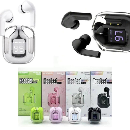 Air31 Earbuds Wireless Crystal Transparent body | Air 31 Bluetooth Ear Bud - with pouch (random color)