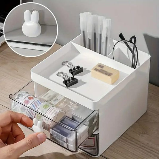 Rabbit Handle Clear Desk Organizer- Perfect For Pen ,makeup And Jewellery Etc (random Color)